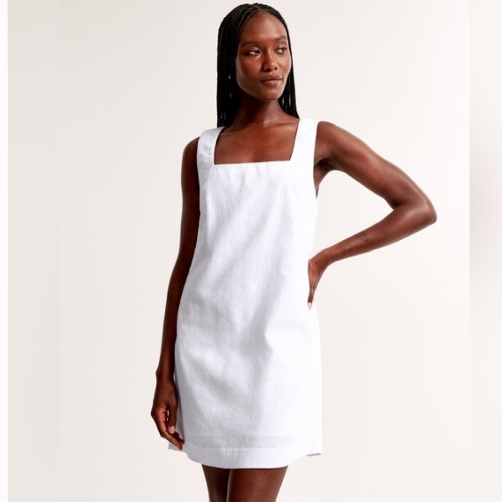Abercrombie & Fitch Linen Blend Mini Shift Dress White Size M Tall